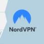 NordVPN logo over simplified world map showing VPN server locations in North America and Europe.