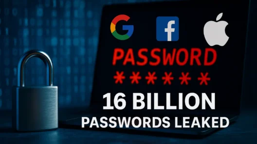 A digital illustration symbolizing a global data breach with secure login icons, abstract cyber elements, and neutral background, in 16:9 format with no overlapping text or logos