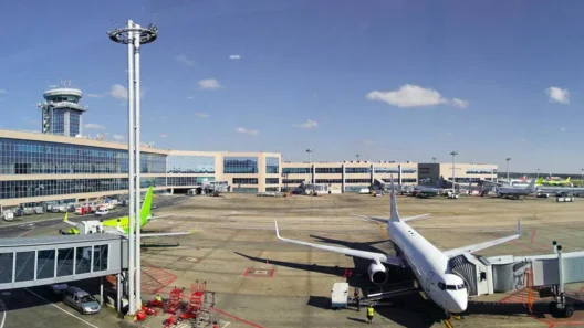 Commercial airplanes parked at the gate at Praia Airport (RAI) in Cape Verde, with the terminal building and control tower visible under a clear blue sky.