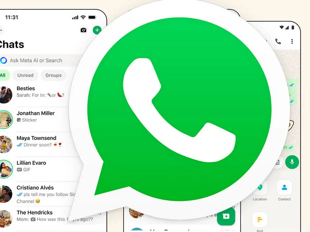 Close-up of WhatsApp chat interface on mobile devices with large green WhatsApp logo, illustrating messaging and calling features blocked in Egypt without VPN access.