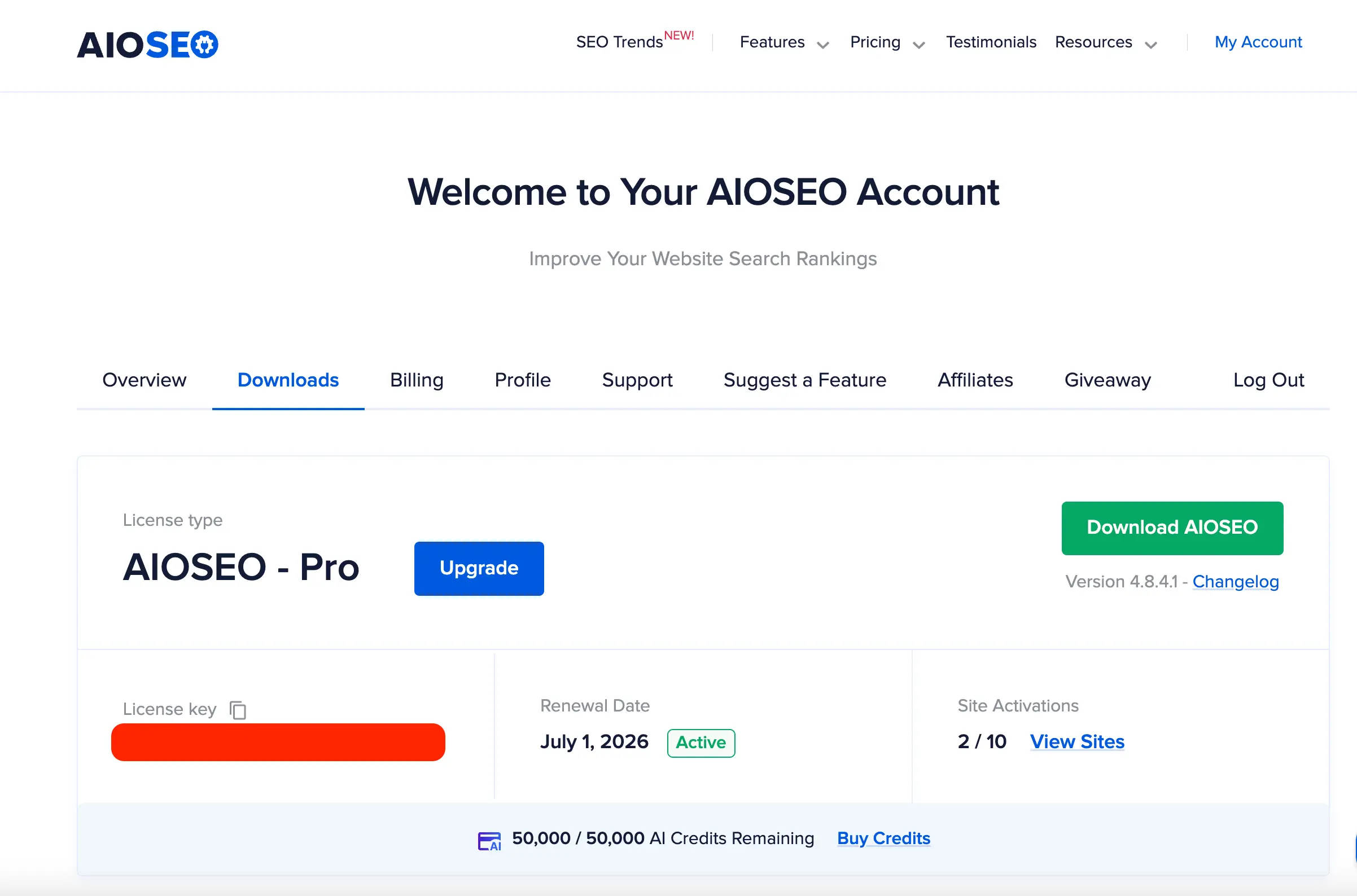 My Account AIOSEO