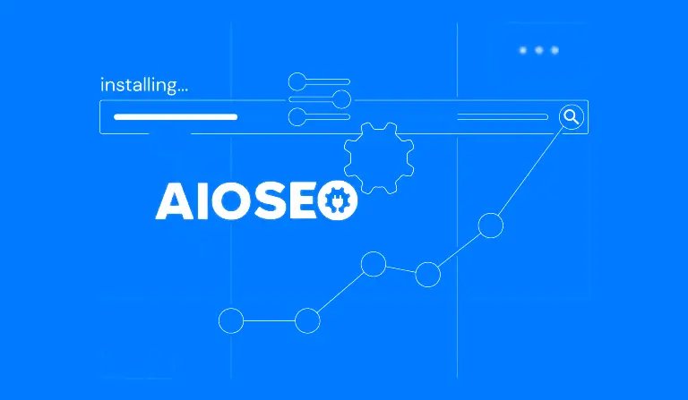 Installing AIOSEO plugin – the best SEO tool for WordPress, with visual elements showing traffic growth and website optimization.