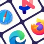Logos of popular web browsers including Chrome, Firefox, Safari, Edge, Brave, and others displayed in a grid pattern