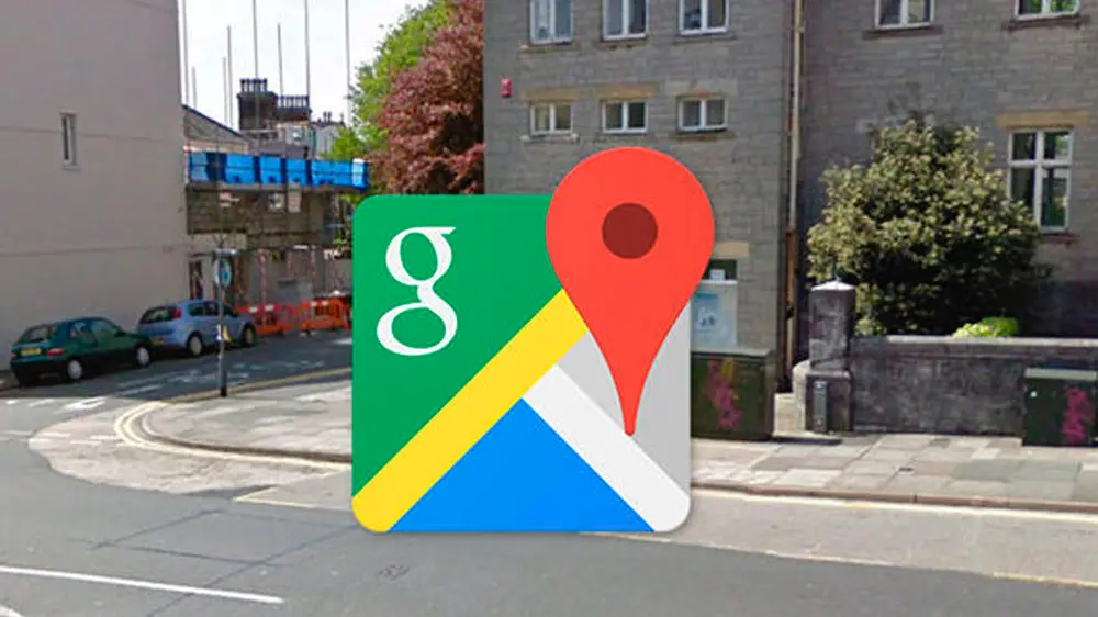 Google Maps logo overlaid on a real-life Street View image of a residential area – representing the option to blur your house on Google Street View for privacy protection.