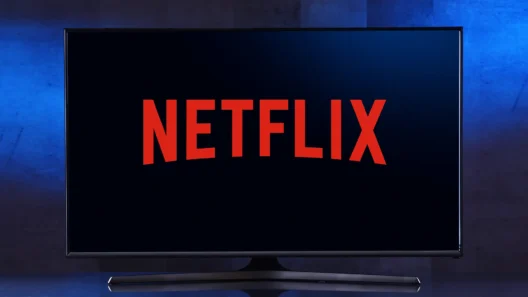 A television screen displaying the Netflix logo on a dark background, symbolizing online streaming and watching movies or shows via Netflix.