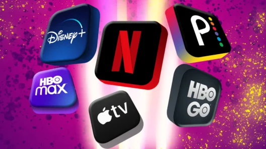 Colorful collage of popular streaming platforms like Netflix, Disney+, HBO Max, Apple TV, and Peacock—perfect visual for an article on the best VPNs for streaming worldwide.