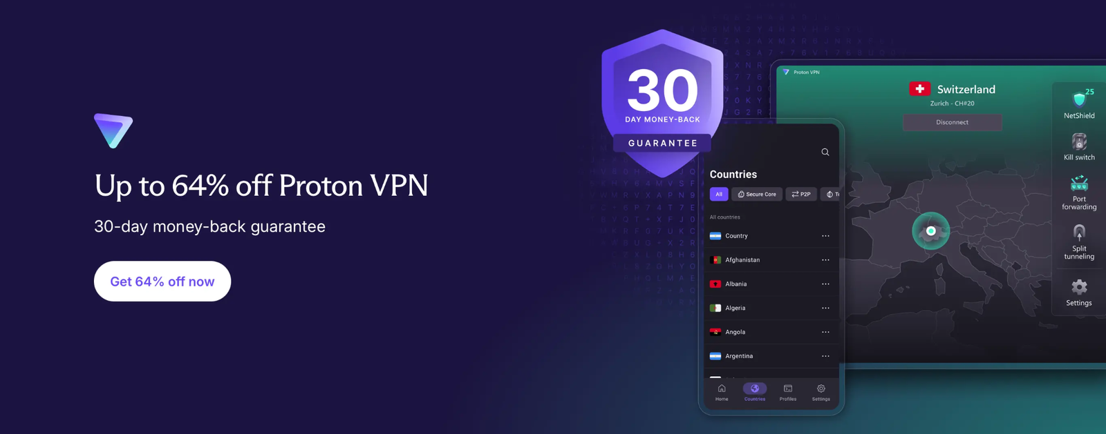 Up to 64% off Proton VPN with 30-day money-back guarantee offer
