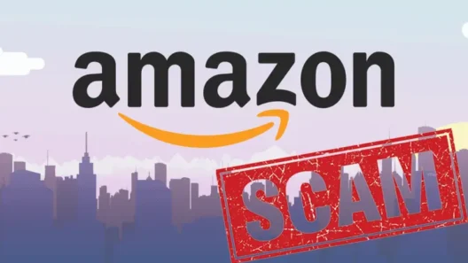 Amazon logo with a red "SCAM" stamp, warning about fake Amazon driver chat text scams targeting online shoppers.