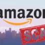 Amazon logo with a red "SCAM" stamp, warning about fake Amazon driver chat text scams targeting online shoppers.