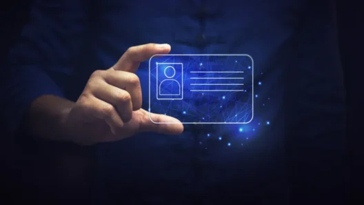A person holding a glowing digital ID card, symbolizing personal data protection and the importance of safeguarding identity in the digital age.