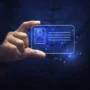 A person holding a glowing digital ID card, symbolizing personal data protection and the importance of safeguarding identity in the digital age.