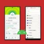 Two Samsung Android smartphones with ExpressVPN app, red background, and Android icon – perfect visual for VPN protection, streaming, and mobile security in 2025.