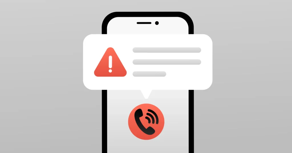 Warning alert on smartphone screen about potential scam call, illustrating NordVPN Scam Call Protection feature for Android users.