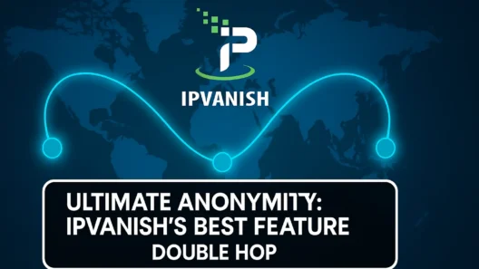 Visual representation of IPVanish VPN highlighting its Double Hop feature with a world map and glowing connection paths for ultimate online anonymity.