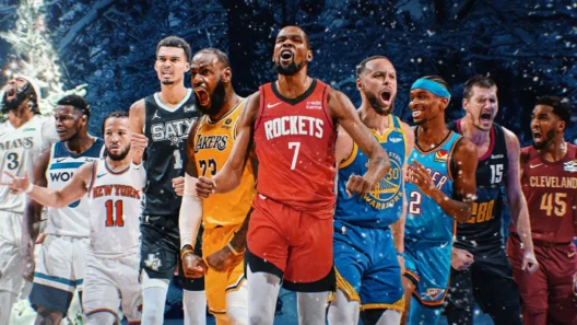 A lineup of NBA superstars in their team jerseys, ready for the 2025–26 season—a visual representation of the league’s top players who will be impacted by the new "heave" rule change.