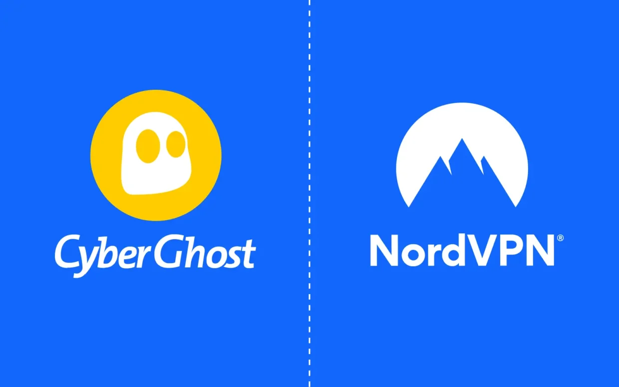 CyberGhost vs NordVPN logos side by side, representing the VPN comparison between two leading providers.