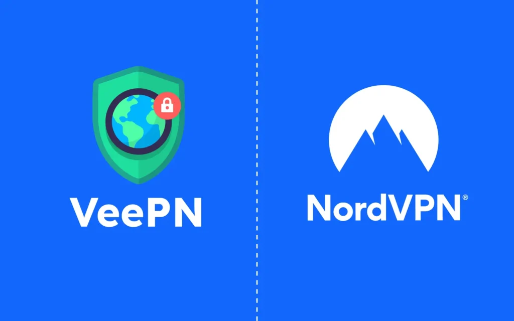 Comparison image showing VeePN and NordVPN logos side by side, illustrating a VPN service comparison.