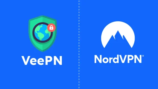 Comparison image showing VeePN and NordVPN logos side by side, illustrating a VPN service comparison.