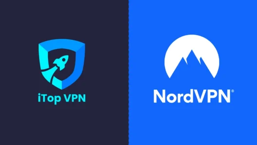 NordVPN and iTopVPN side by side, illustrating the comparison between the two VPN services.