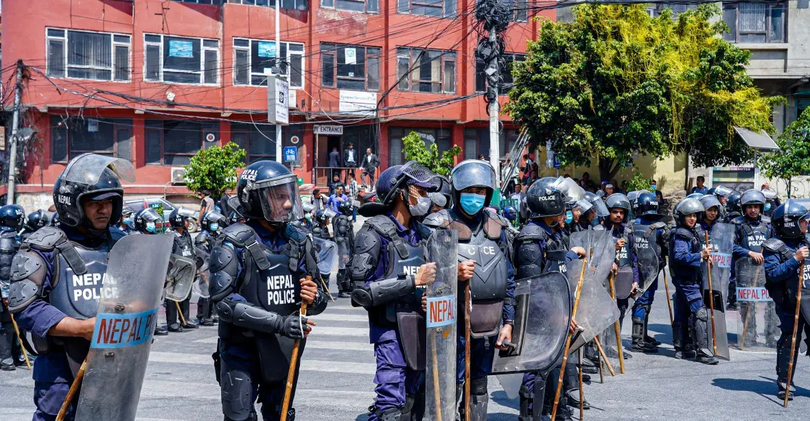 Nepal police officers detaining a protester in the center of Kathmandu, as mass demonstrations demand digital freedom and access to social networks after the social media blackout.