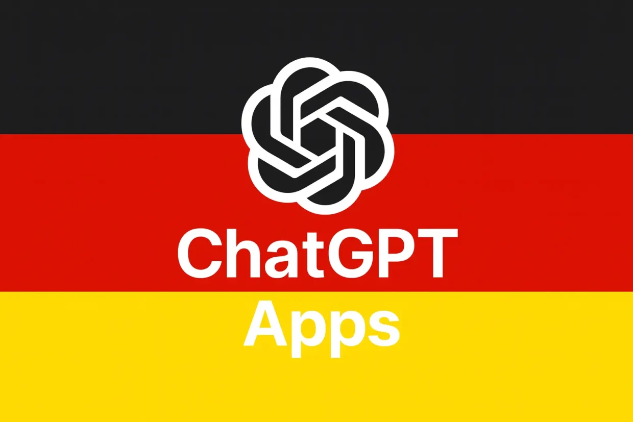 ChatGPT Apps text and logo displayed over the German flag background, representing VPN access to ChatGPT apps from Germany.
