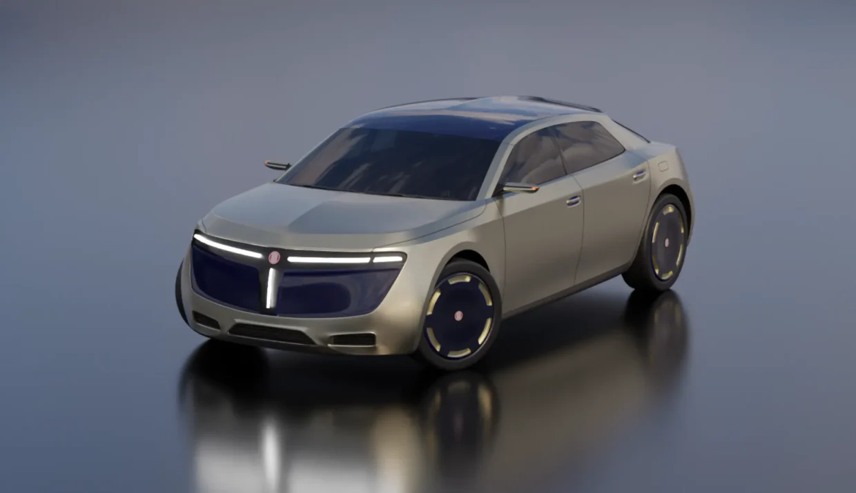 3D render of the modern Tatra SUV concept, featuring a futuristic front grille, T-shaped LED headlights, and sleek coupe-inspired lines.