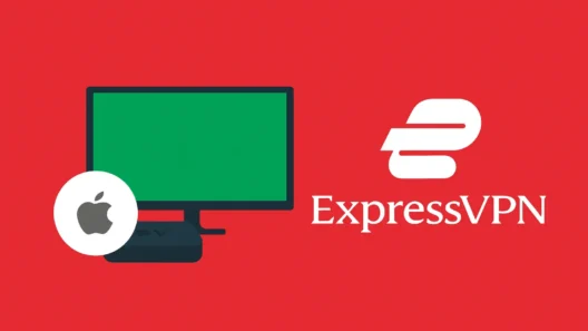 A modern smart TV and an Apple TV device shown side by side on a red background with the ExpressVPN logo, symbolizing ExpressVPN compatibility for Apple TV streaming.
