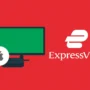A modern smart TV and an Apple TV device shown side by side on a red background with the ExpressVPN logo, symbolizing ExpressVPN compatibility for Apple TV streaming.