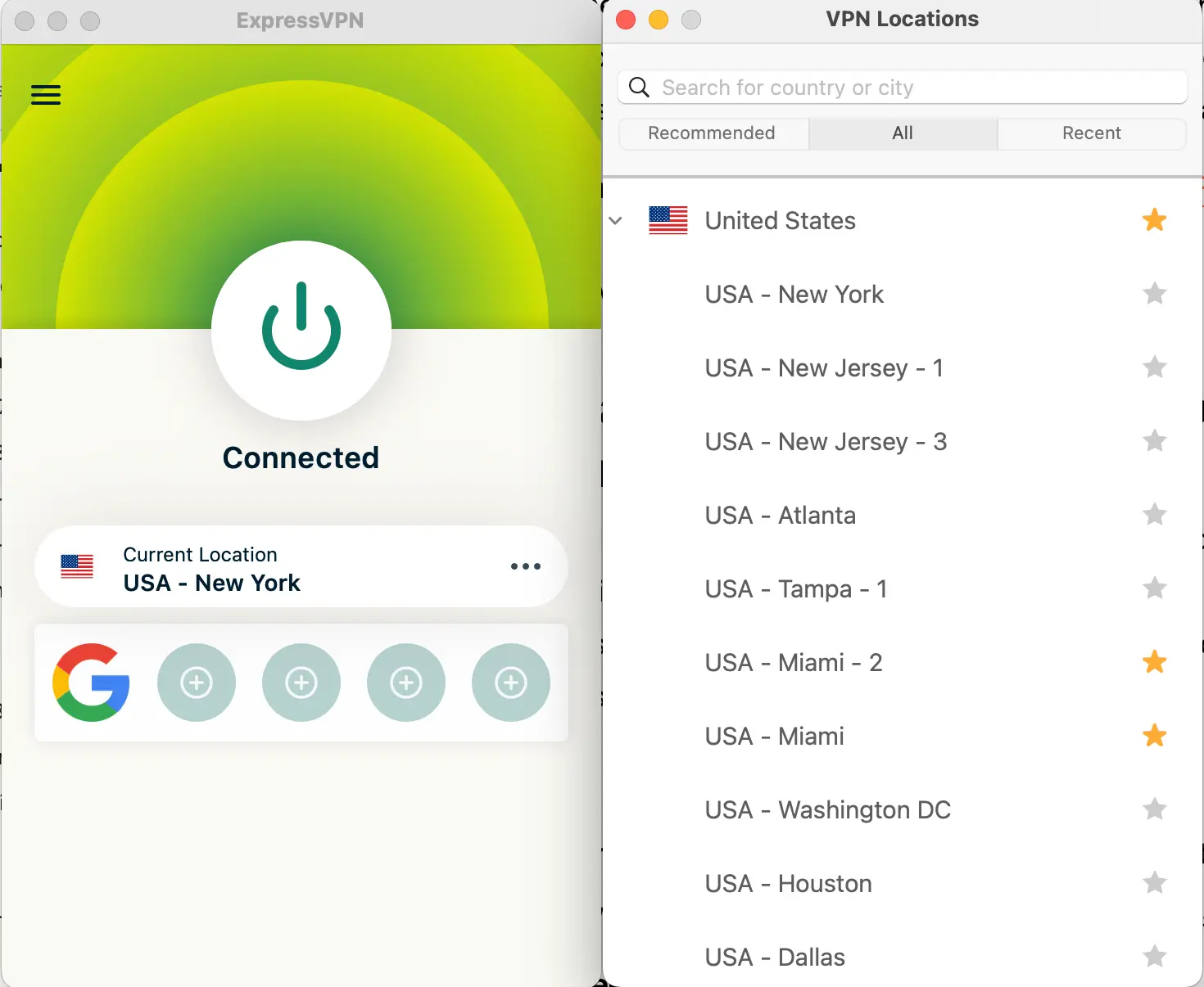 ExpressVPN connected to a New York server to access Xfinity Stream from anywhere