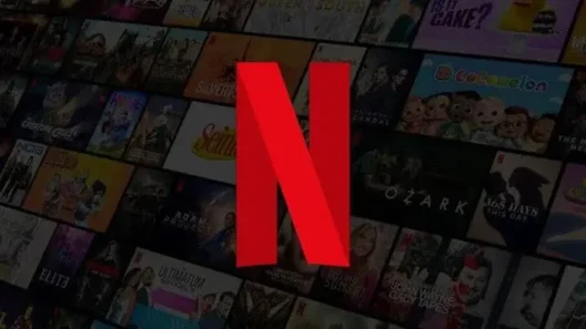 Netflix logo in front of a blurred background showing popular shows and movies from the streaming library, symbolizing hidden categories and secret codes to unlock the full collection