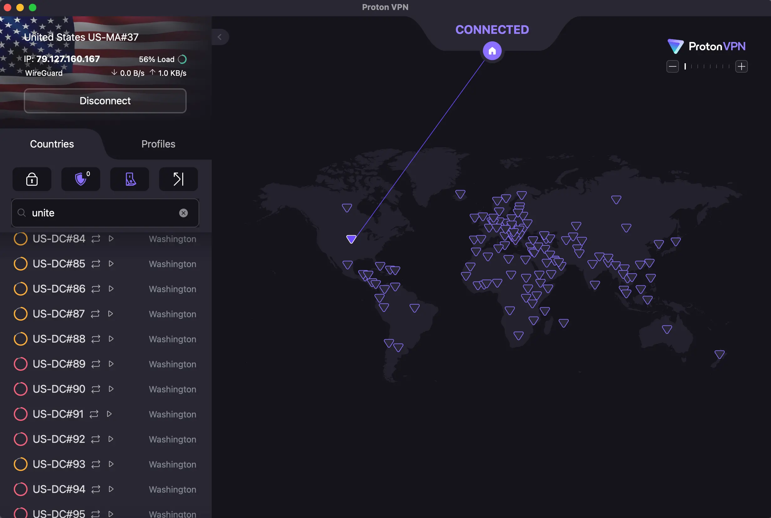 ProtonVPN connect to USA server | Venclikovi.com Proton VPN have in US over 500 servers!