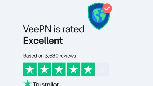Centered 16:9 graphic showing VeePN's Trustpilot rating of 4.7 stars out of 5, labeled as "Excellent," based on 3,680 reviews, with the VeePN logo prominently displayed and all elements cleanly aligned and not touching the image edges.