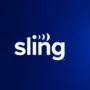 Sling TV logo on blue background, used for accessing American live TV channels from anywhere