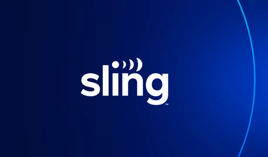 Sling TV logo on blue background, used for accessing American live TV channels from anywhere
