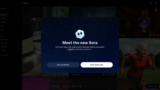 Sora 2 welcome screen showing invite-only access with options to stay on old Sora or enter an invite code, over a dark starry background.
