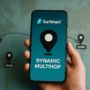 Hand holding phone with Surfshark MultiHop, map shows Paris, Miami, and Rome connected.