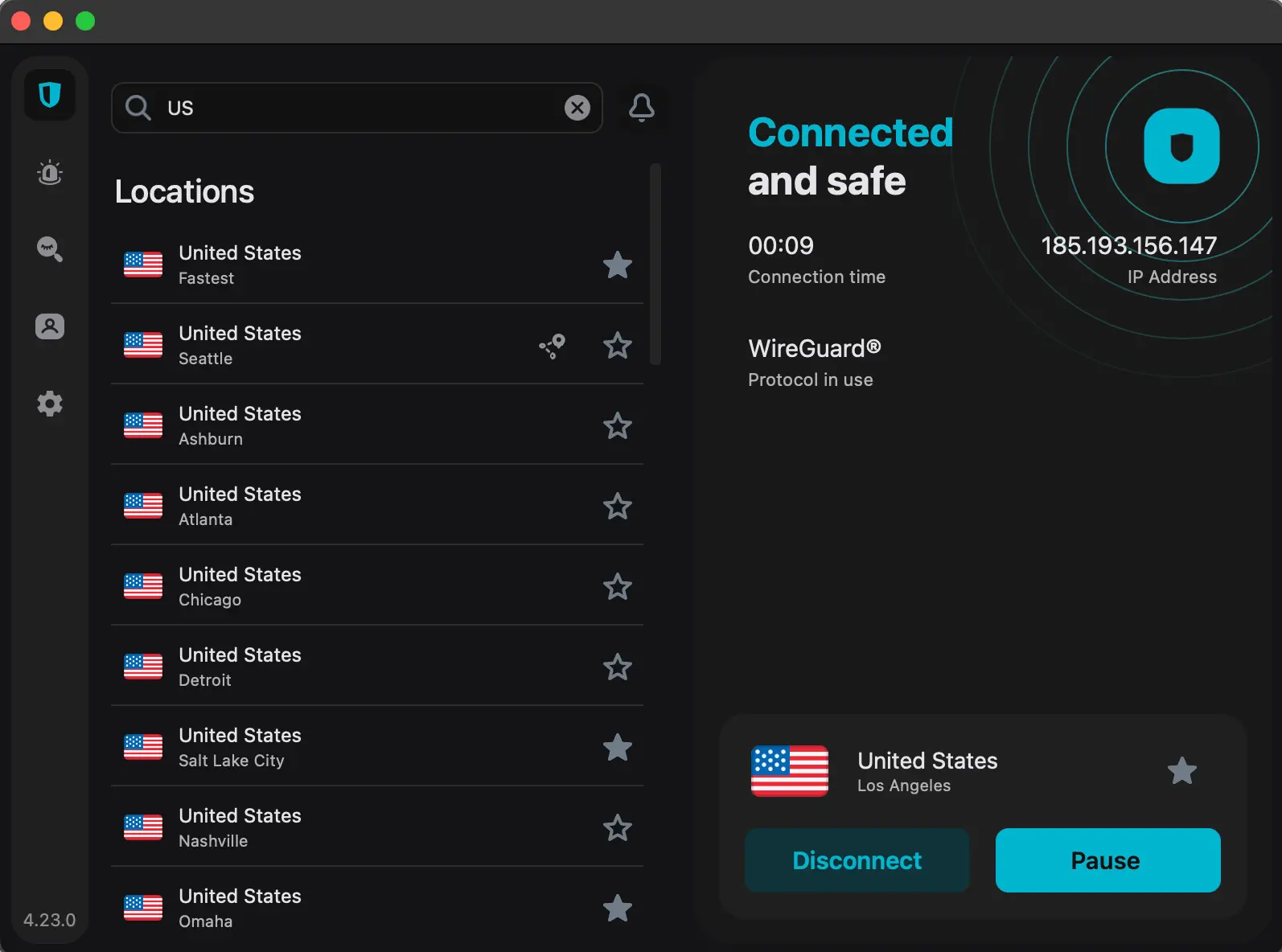 Surfshark VPN using a Los Angeles server for smooth Xfinity streaming