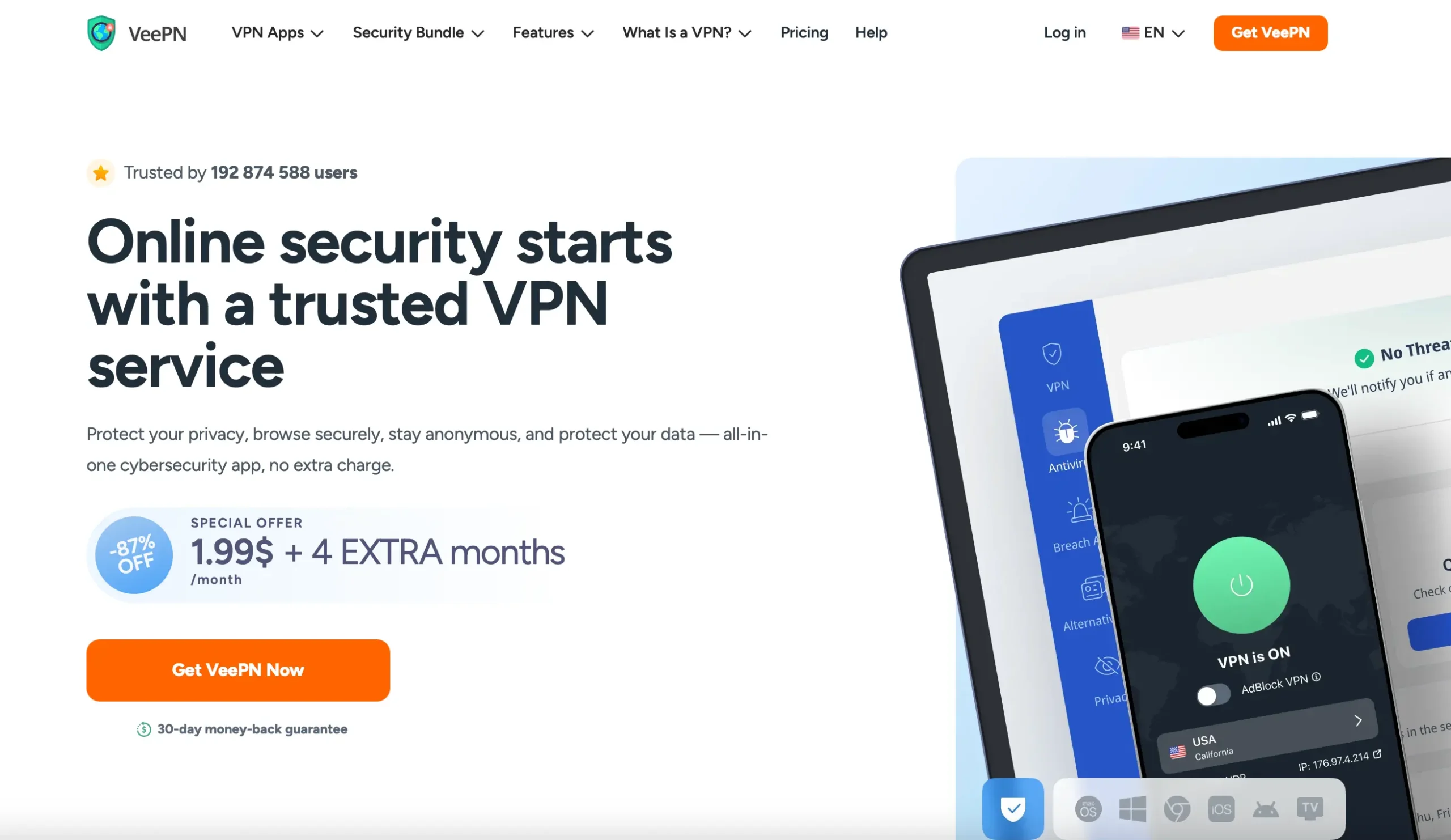 VeePN homepage showing promo offer for  alt=