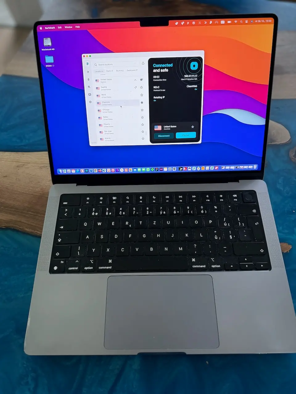 surfshark-connected-dashboard-macbook | Venclikovi.com Surfshark VPN connected and running on macOS with CleanWeb protection enabled.