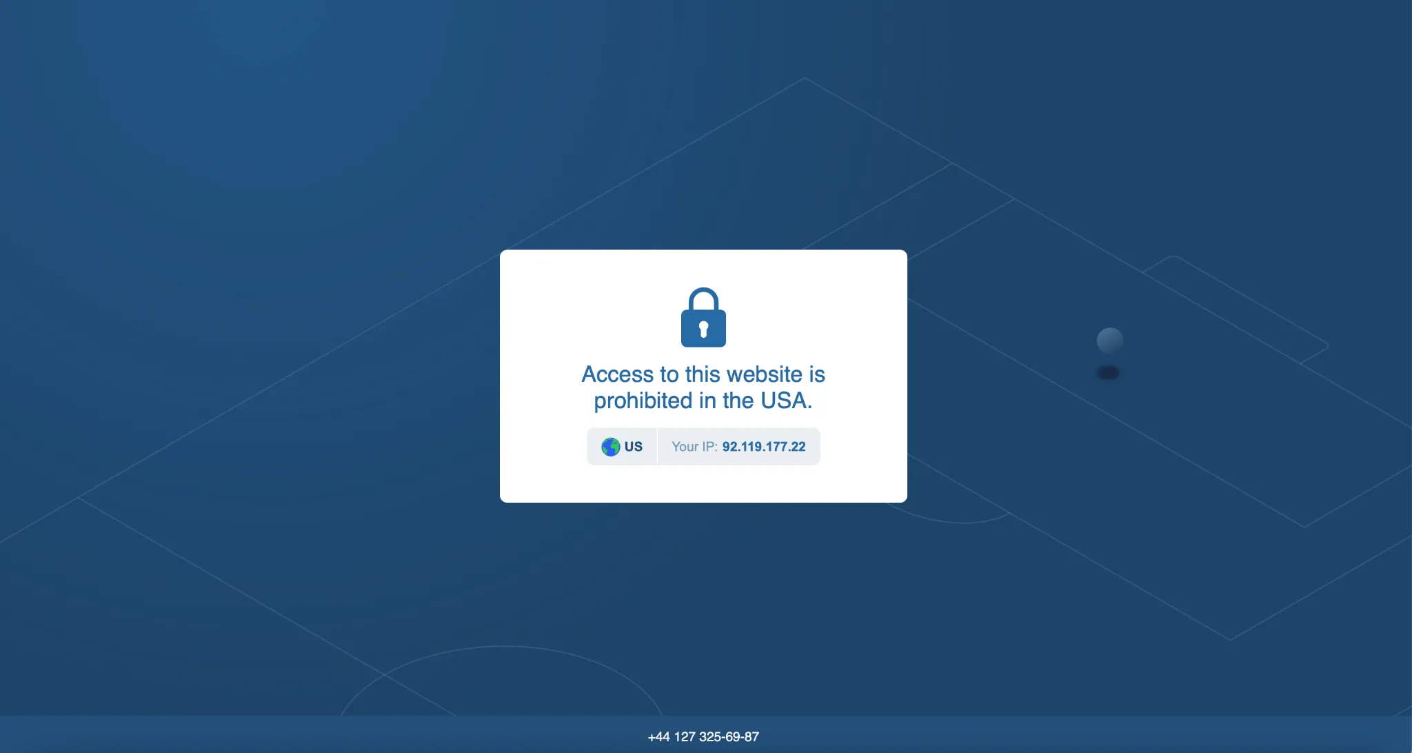 Geo-restriction warning message blocking access to a gambling site from a US IP address.