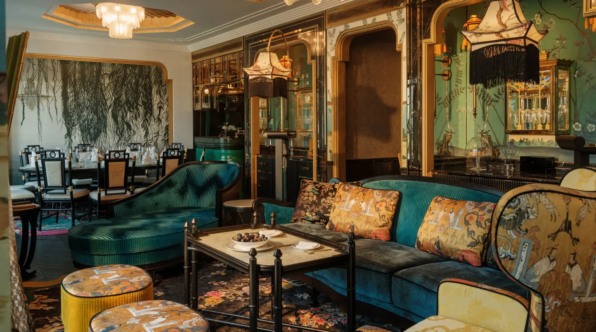 Capella Hanoi Vietnam BENSLEY | Venclikovi.com Capella Hanoi interior with vintage velvet seating, bold colors, and opera inspired décor.