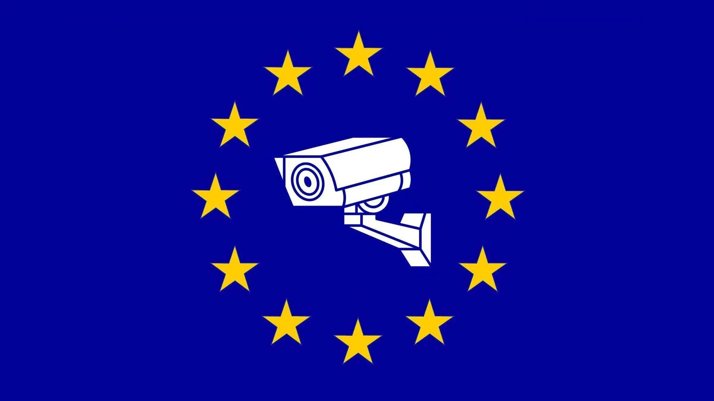 EU chat control 2-2 | Venclikovi.com Surveillance camera icon inside the EU flag — symbolic representation of the European Union's Chat Control law and mass digital surveillance.