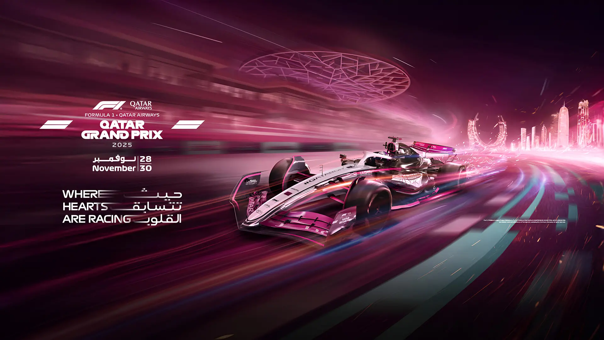 F1 Grand Prix Qatar 2025 | Venclikovi.com Official F1 Qatar Grand Prix 2025 poster with race dates and neon track background