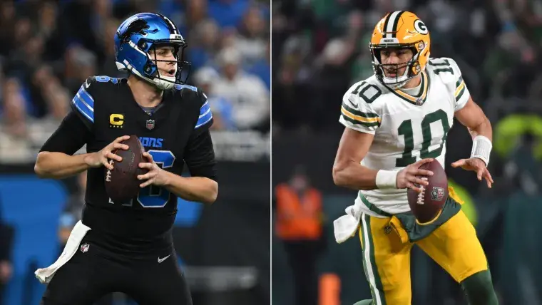 Lions vs Packers-2 | Venclikovi.com Jared Goff and Jordan Love preparing to throw as the Lions and Packers gear up for their Thanksgiving clash.