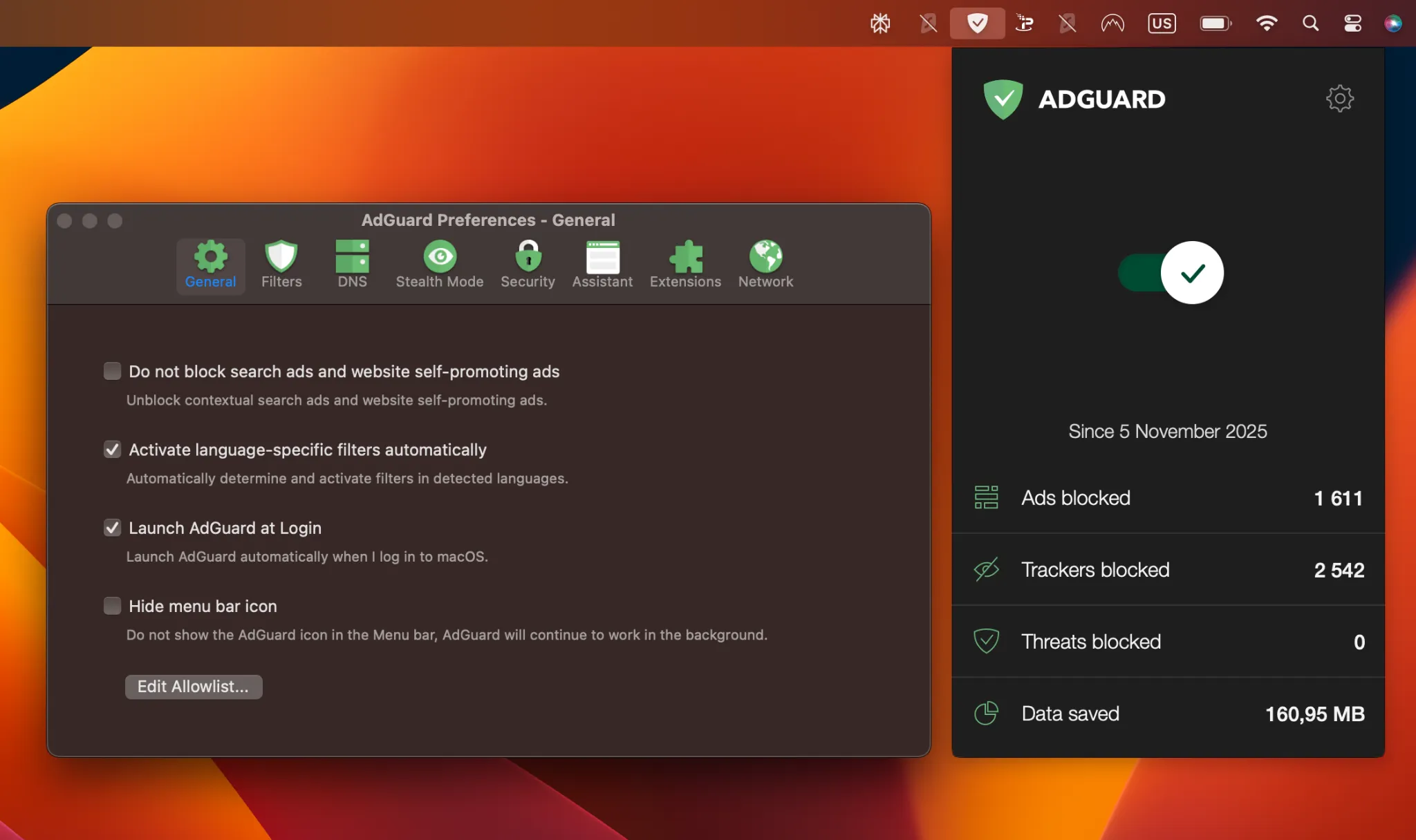 adguard-mac-preferences-general | Venclikovi.com AdGuard for Mac general settings screen showing core toggles and startup options
