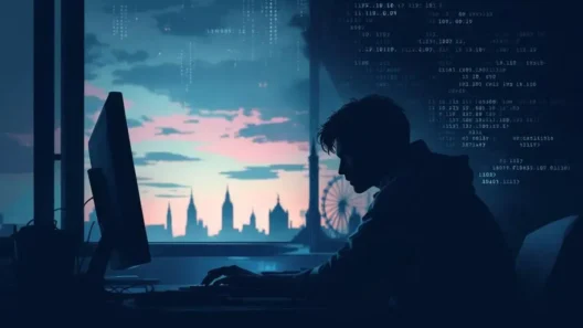 A silhouetted person at a computer with digital code floating in the background, symbolizing how personal data is tracked and collected online.