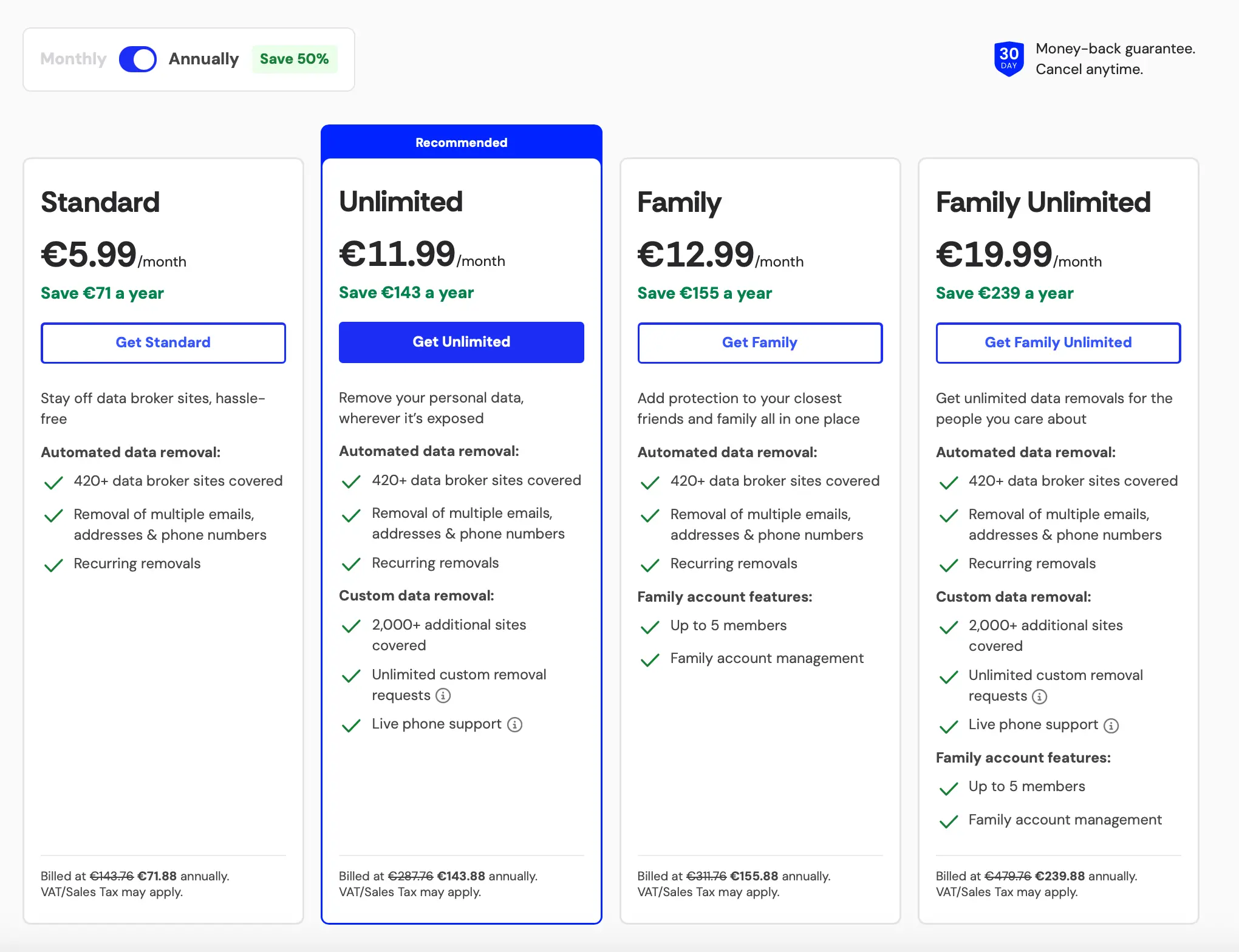incogni-pricing-plans | Venclikovi.com ncogni pricing plans compared: Standard, Unlimited, Family and Family Unlimited.