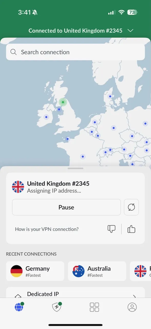 nordvpn-connected-united-kingdom | Venclikovi.com NordVPN connected to a UK server on iPhone