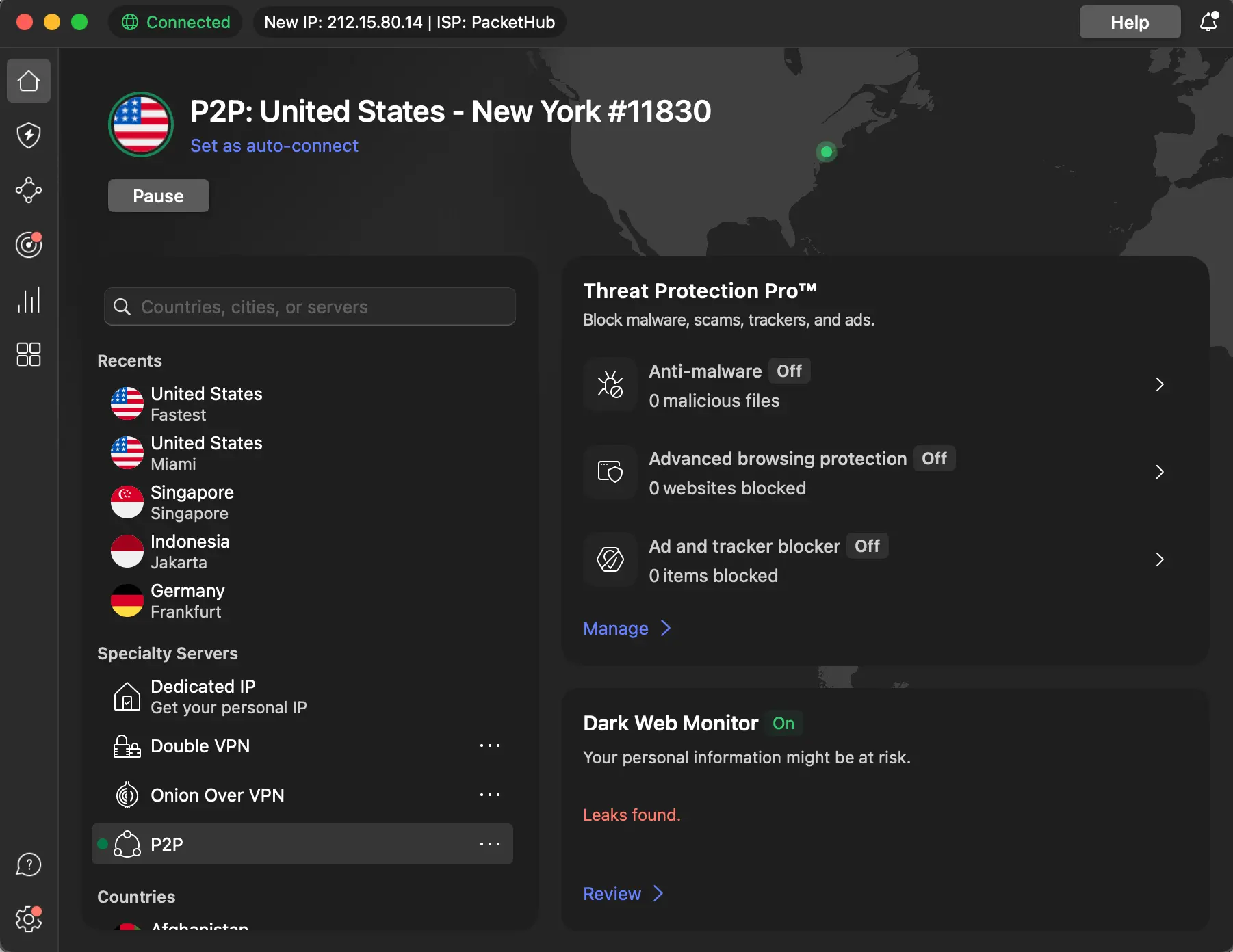 nordvpn-mac-interface-threat-protection | Venclikovi.com NordVPN macOS app interface showing server list and Threat Protection Pro