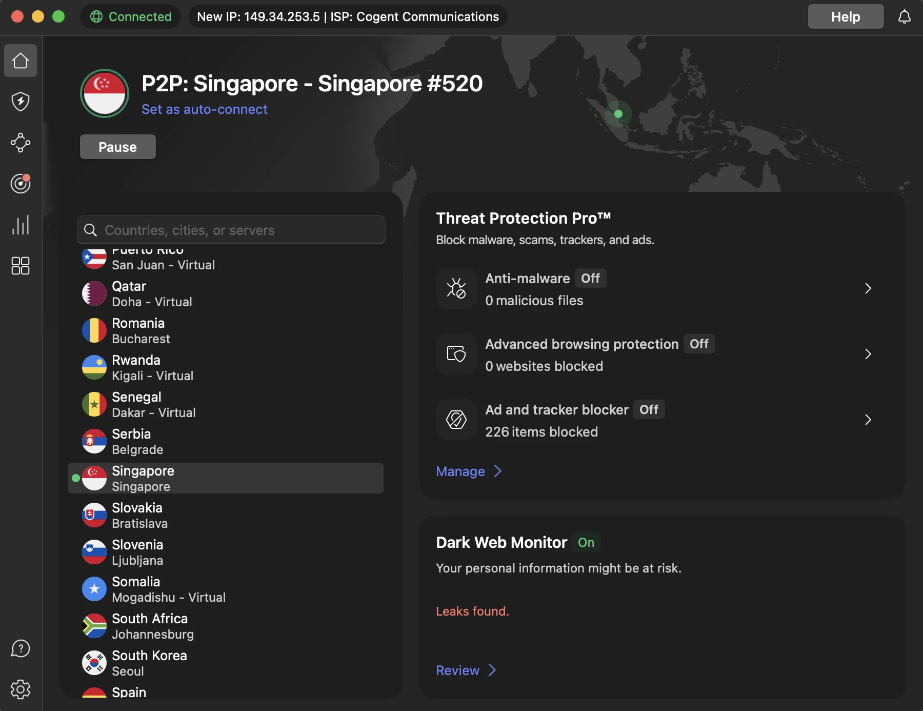 nordvpn-singapore-server-connection | Venclikovi.com NordVPN connected to a Singapore server, my go to choice for speed and stability in Indonesia.